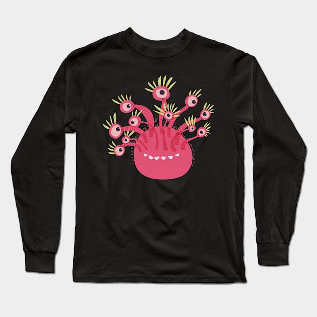 Funny Pink Cute Monster With Eleven Eyes Long Sleeve T-Shirt by Boriana Giormova